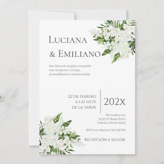 Invitación Floral White Wedding Invitation Einladung (Vorderseite)