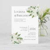 Invitación Floral White Wedding Invitation Einladung (Stehend Vorderseite)