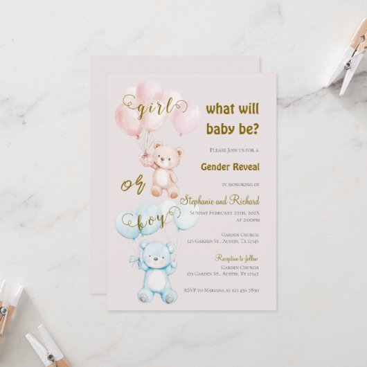Invitación Gender Reveal Invitation Einladung (Vorderseite/Rückseite Beispiel)