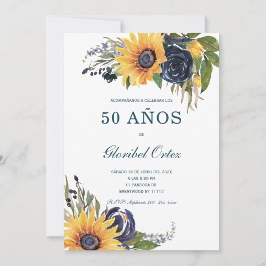 Invitación Girasoles Para 50 Años de Vida Einladung (Vorderseite)