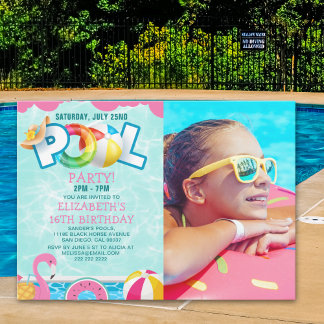 Invitación Girls Pool Party Birthday – Pink & Teal Einladung