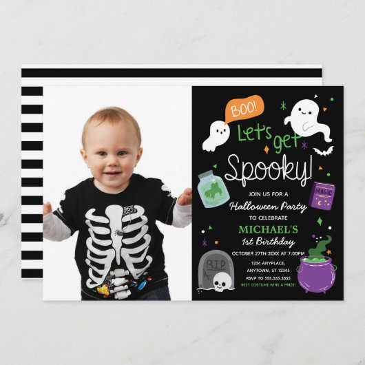 Invitación Halloween Party One Birthday photo Einladung (Vorne/Hinten)