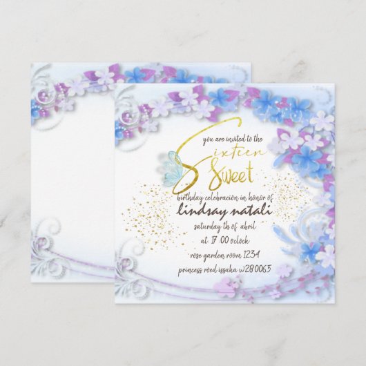 Invitación Invitation de cumpleaños dieciséis per Einladung (Vorne/Hinten)