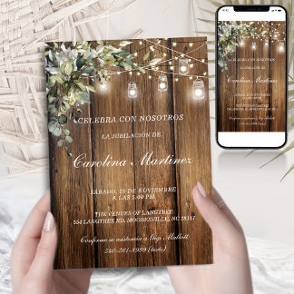 Invitacion Jubilacion Rustica Luces | Printable Einladung