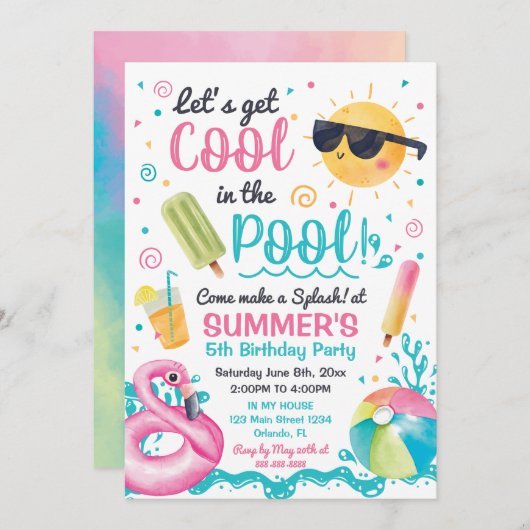 Invitación Let's get cool in the Pool birthday inv Einladung (Vorne/Hinten)