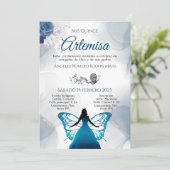 Invitación mariposa azul quincañera einladung (Stehend Vorderseite)