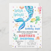 Invitación Mermaid birthday invitation, sea turtle Einladung (Vorne/Hinten)