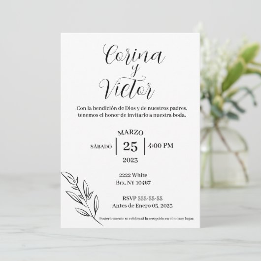 Invitacion minimalistas en español einladung (Stehend Vorderseite)