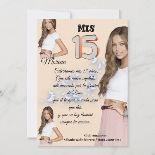 Invitación mis 15 rosa con foto einladung (Vorderseite)