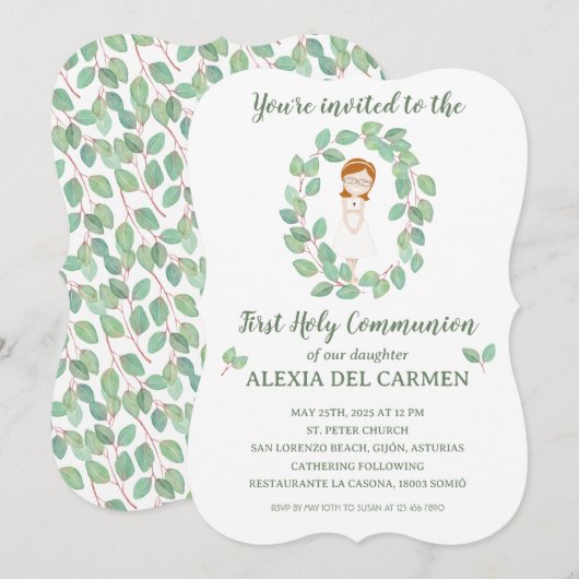 Invitación modelo Alexia Primera Comunión Einladung (Vorne/Hinten)