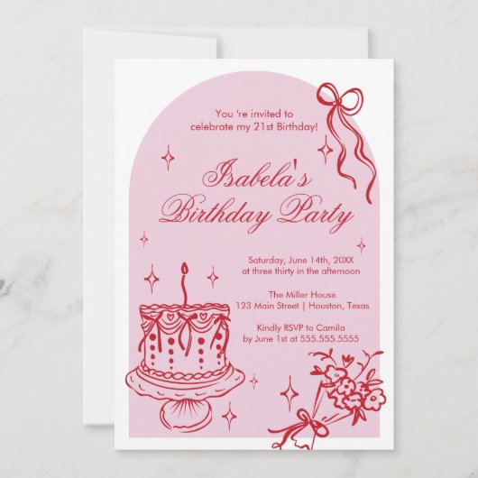 Invitación Modern girly doodle Birthday Invitation Einladung (Vorderseite)