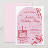 Invitación Modern girly doodle Birthday Invitation Einladung (Vorne/Hinten)