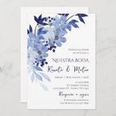 Invitación Navy Blue Spanish Wedding Invitation Einladung (Vorne/Hinten)
