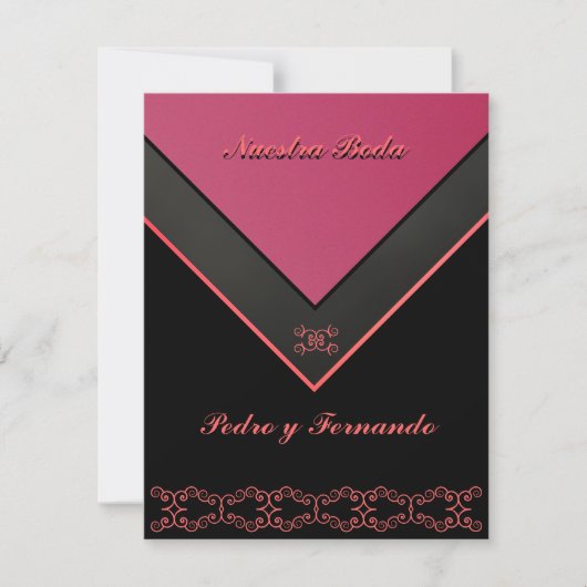 Invitación - Nuestra Boda - Negra, Rosa y naranja Einladung (Vorderseite)