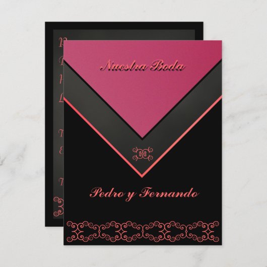 Invitación - Nuestra Boda - Negra, Rosa y naranja Einladung (Vorne/Hinten)
