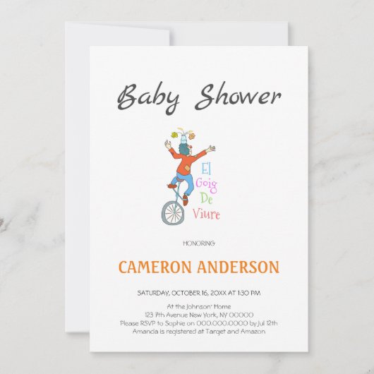 Invitación Pallasso en monocicle. L'alegria de viu Einladung (Vorderseite)