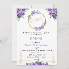 invitacion para Baby Shower con Flores purpura Einladung