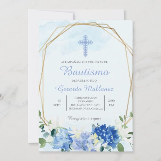 Invitación para bautismo con cruz para niño einladung (Vorderseite)