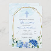 Invitación para bautismo con cruz para niño einladung (Vorne/Hinten)