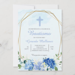 Invitación para bautismo con cruz para niño einladung