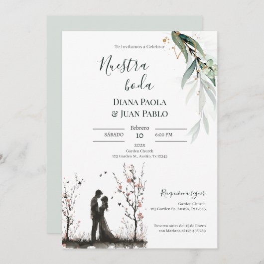 Invitación para Boda español Einladung (Vorne/Hinten)