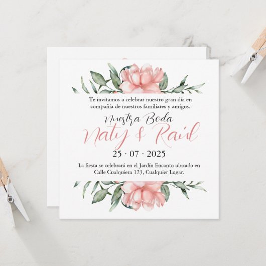 Invitación para Bodas Rosa Pastel Einladung (Vorderseite/Rückseite Beispiel)