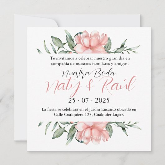 Invitación para Bodas Rosa Pastel Einladung (Vorderseite)
