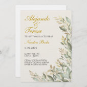 Invitacion Para Evento Verde Con Dorado Einladung (Vorne/Hinten)
