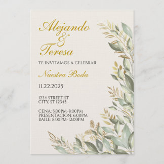 Invitacion Para Evento Verde Con Dorado Einladung