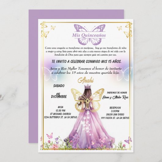 Invitación para fiestas de Quinceaños  Einladung (Vorne/Hinten)
