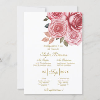 Invitación para xv años con flor rosa einladung