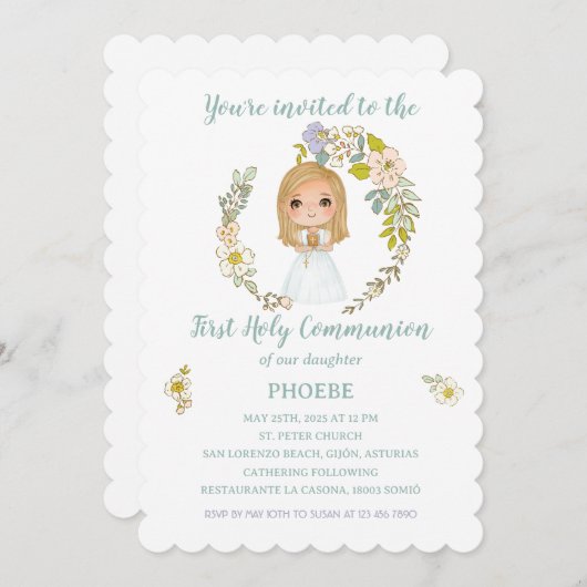 Invitación PHOEBE Primera Comunión Einladung (Vorne/Hinten)