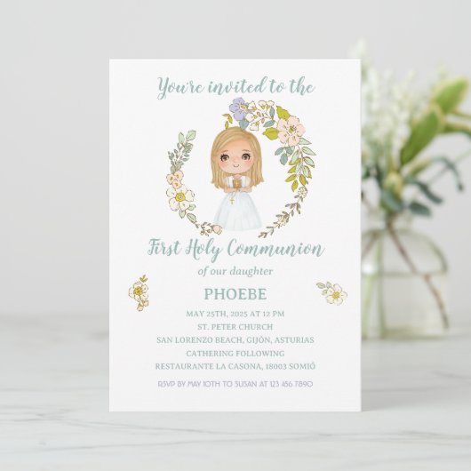 Invitación PHOEBE Primera Comunión Einladung (Stehend Vorderseite)