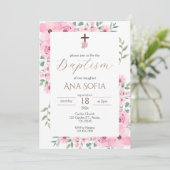Invitación Pink Baptism Invitation Einladung (Stehend Vorderseite)