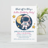Invitación Pink Blue Cumpleaños Astronauta Fiesta Einladung (Stehend Vorderseite)