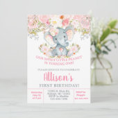Invitación Pink Elefant und Blume Mädchen Geburtst Einladung (Stehend Vorderseite)
