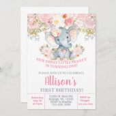 Invitación Pink Elefant und Blume Mädchen Geburtst Einladung (Vorne/Hinten)