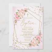Invitación Pink Floral Baptism Invitation Einladung (Vorderseite)