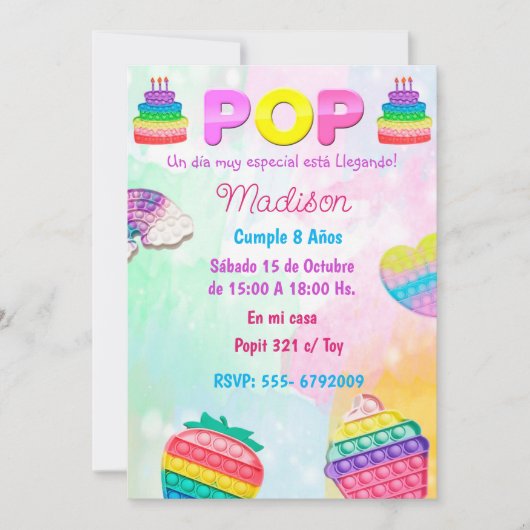 Invitación Pop It Niña Einladung (Vorderseite)
