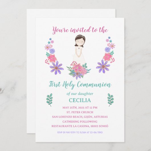 Invitación Primera Comunión CECILIA Einladung (Vorne/Hinten)