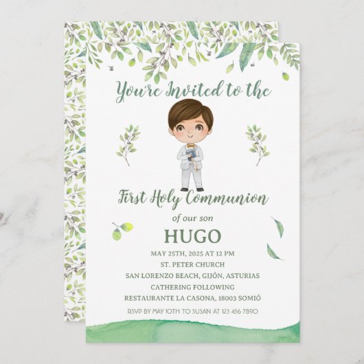 Invitación Primera Comunión HUGO Einladung (Vorne/Hinten)