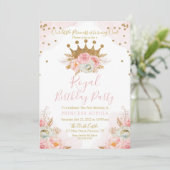 Invitación Princess Floral Pink & Gold Geburtstag Einladung (Stehend Vorderseite)