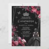Invitación Quinceañera floral gótica rosada, roja Einladung (Vorderseite)