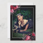 Invitación Quinceañera floral gótica rosada, roja Einladung (Rückseite)