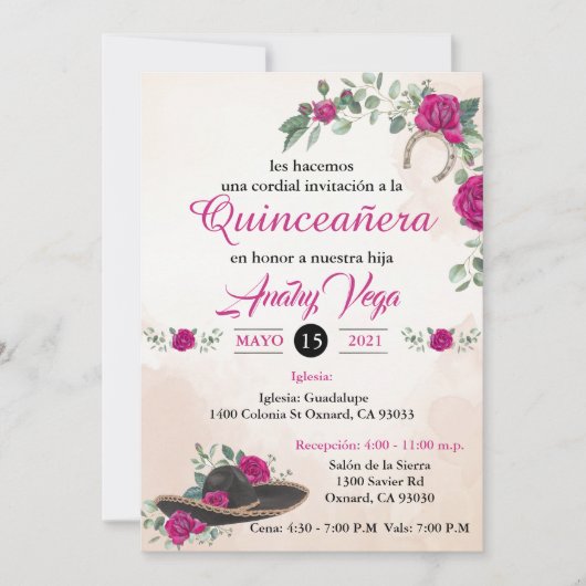 Invitación QUINCEANERA Mariachi Charra Blush Pink Einladung (Vorderseite)