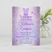 Invitación Quinceañera Purple Lilac Butterflies Einladung (Stehend Vorderseite)