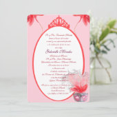 Invitación rosada de Quinceanera de la máscara Einladung (Stehend Vorderseite)