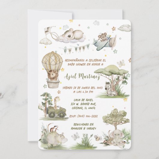 Invitación Safari Animal Boho Babydusche Einladung (Vorderseite)