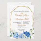 Invitación Spanish Quinceanera Blue floral invit Einladung (Vorne/Hinten)