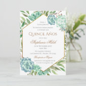 Invitación Spanish Quinceanera Greenery Floral Einladung (Stehend Vorderseite)